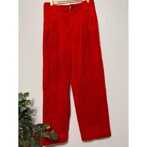 GANNI‎ Red Corduroy Wide Leg Pleated Pants Size 34 Women